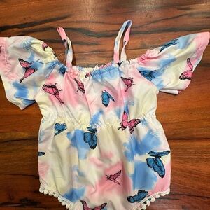 Butterfly Print Off-Shoulder Romper